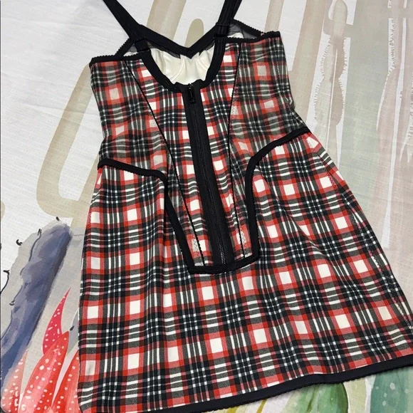 Burberry Plaid Corset red black short Dress spaghetti Straps small Burberry Plaid Corset red black short Dress spaghetti Straps small